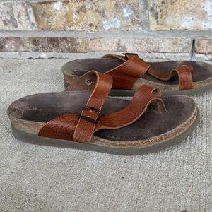 Mephisto Cognac Brown Strappy Leather Slides Sandals 39